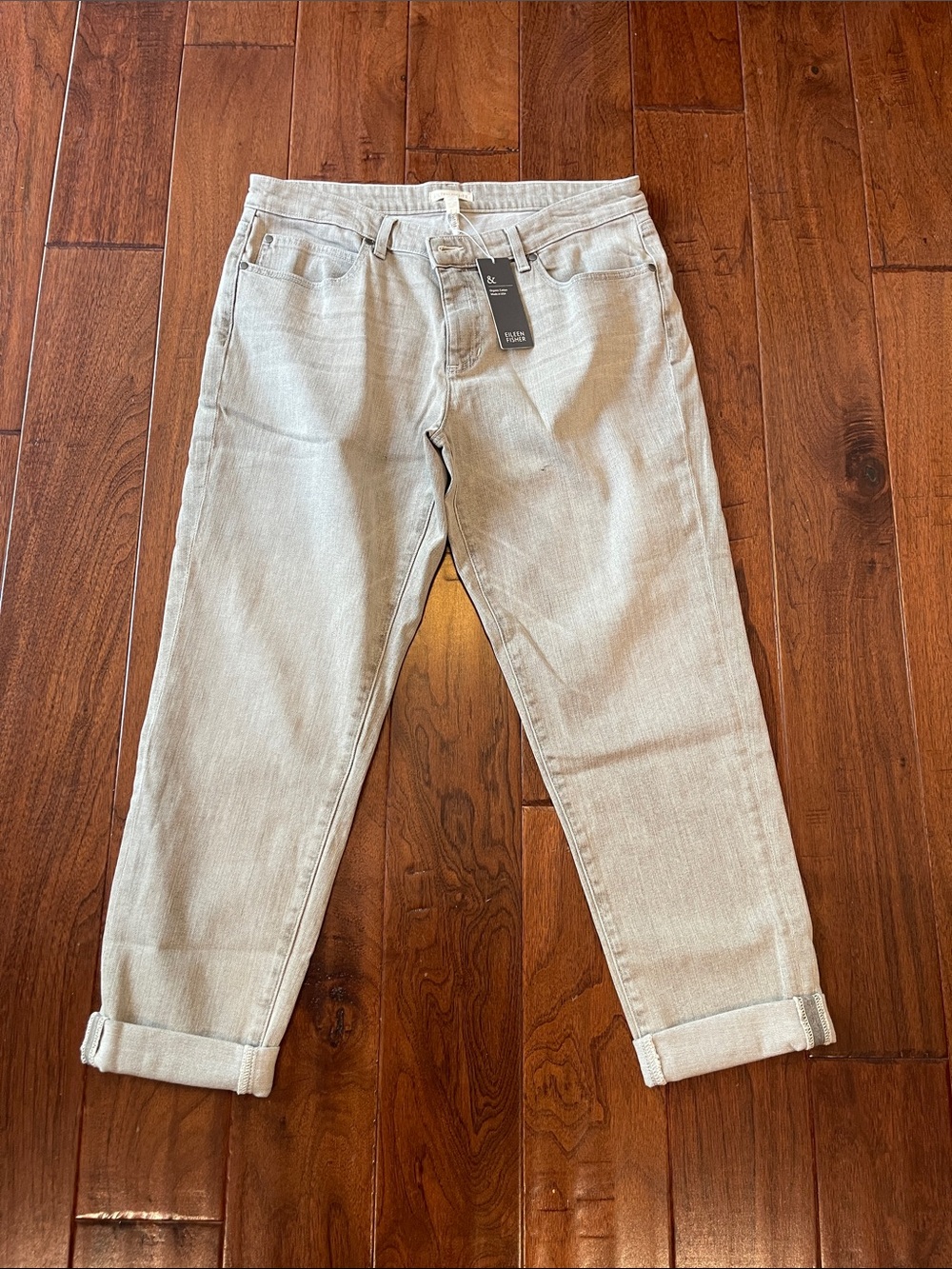 Eileen Fisher Boyfriend Jeans Size 12 Gray Organic Cotton NWT Originally $178